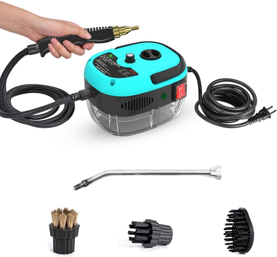 2500W Handheld Steam Cleaner High Temperature Pressurized Steam Cleaning Machine Portable Car Steamer with Brush Heads (Blue)