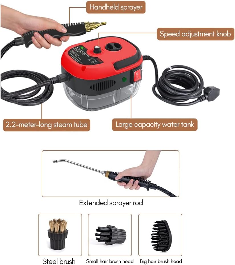 2500W Handheld Steam Cleaner High Temperature Pressurized Steam Cleaning Machine Portable Car Steamer with Brush Heads (Blue)