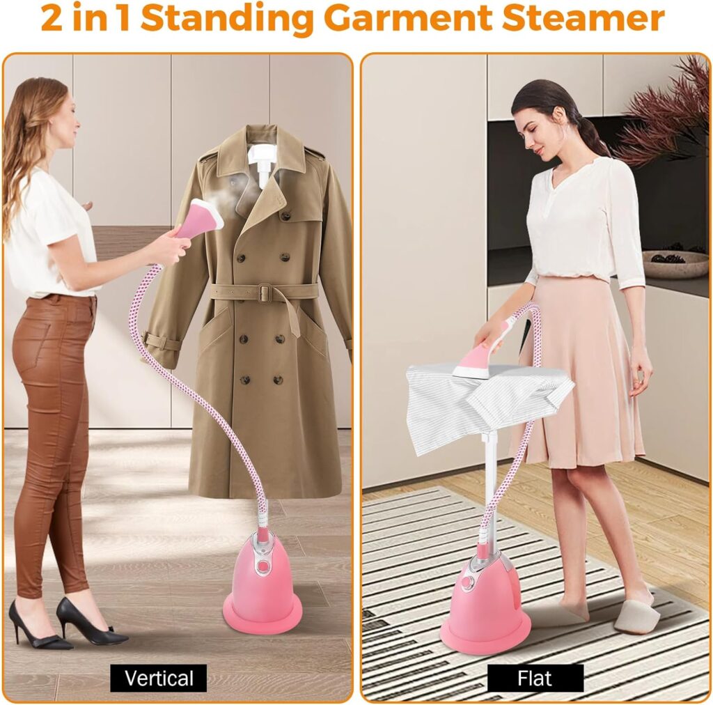 BEAMNOVA Standing Steamer for Clothes, Professional Garment Steamer with Ironing Board,1.4L Water Tank for 1 Hour Continuous Steaming Wrinkle Remover, Fast Heats in 45s, Double-Insulated Steam Hose