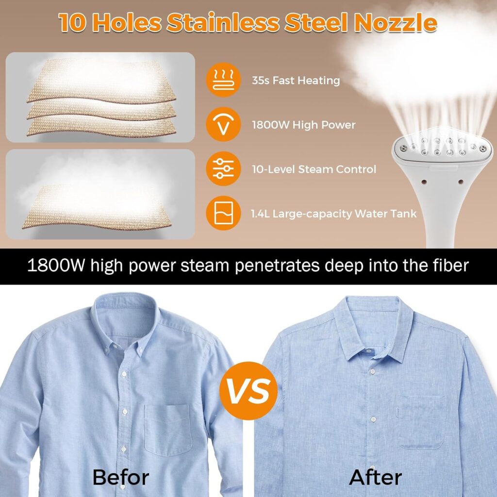 BEAMNOVA Standing Steamer for Clothes, Professional Garment Steamer with Ironing Board,1.4L Water Tank for 1 Hour Continuous Steaming Wrinkle Remover, Fast Heats in 45s, Double-Insulated Steam Hose