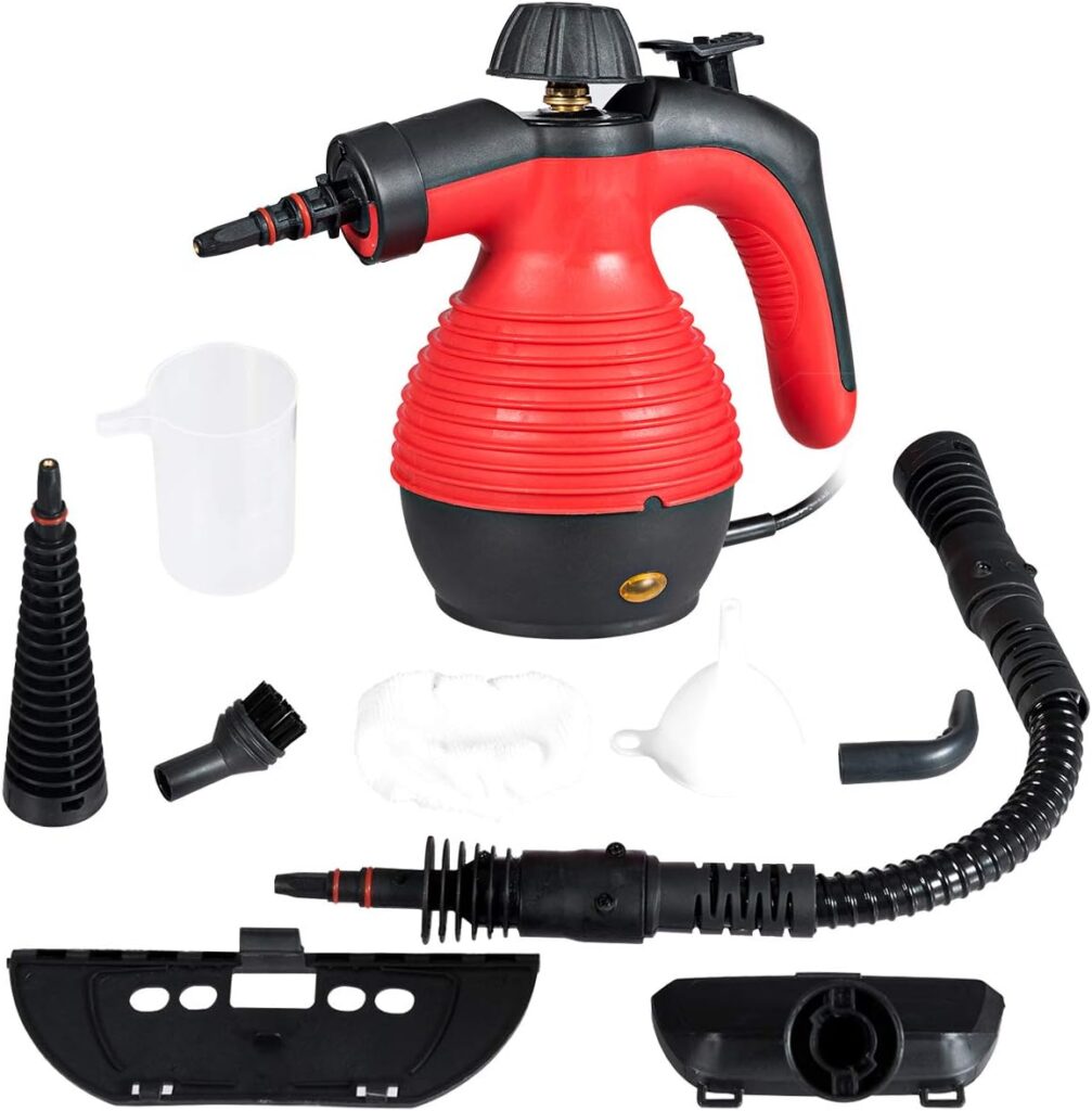 Goplus Handheld Pressurized Steam Cleaner, Multi-Purpose Steamer, Steam Iron, 1050W, W/Attachments (Red)