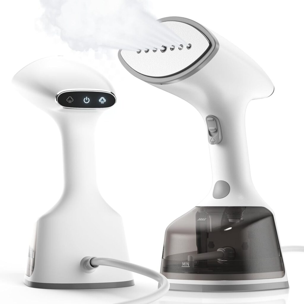 Lithomy Steamer for Clothes,1500W 15s Quick Heat Portable Handheld Clothes Steamer,Fabric Wrinkles Remover Garment Steamer with Smart LCD,2 in 1 Clothing Iron with 300ml Tank and Fabric Brush,Auto-Off