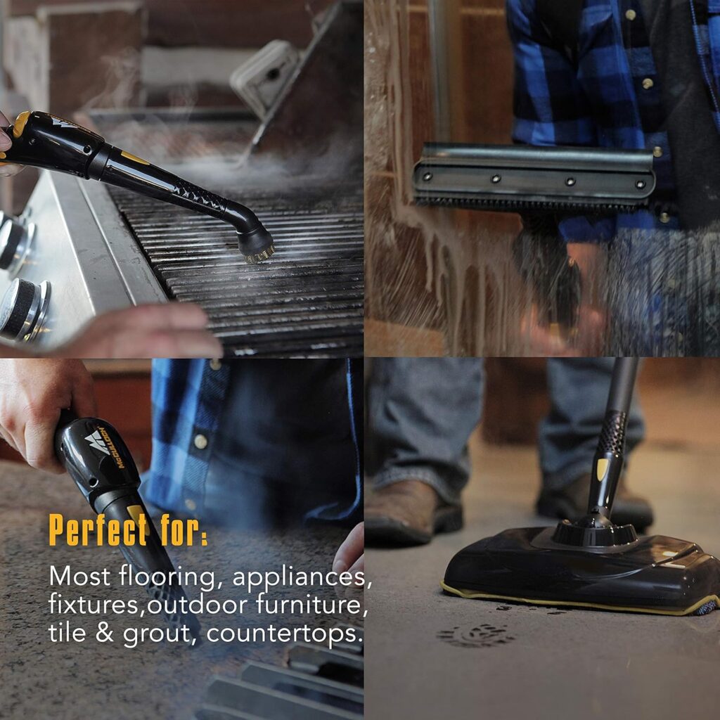 McCulloch MC1275 Heavy-Duty Steam Cleaner with 18 Accessories, Extra-Long Power Cord, Chemical-Free Pressurized Cleaning for Most Floors, Counters, Appliances, Windows, Autos, and More, Yellow/Grey