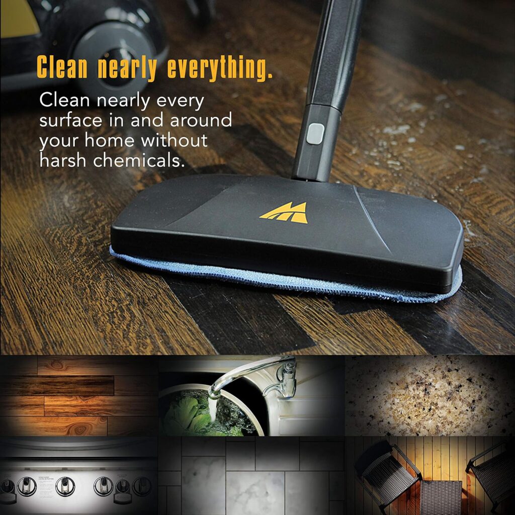 McCulloch MC1275 Heavy-Duty Steam Cleaner with 18 Accessories, Extra-Long Power Cord, Chemical-Free Pressurized Cleaning for Most Floors, Counters, Appliances, Windows, Autos, and More, Yellow/Grey