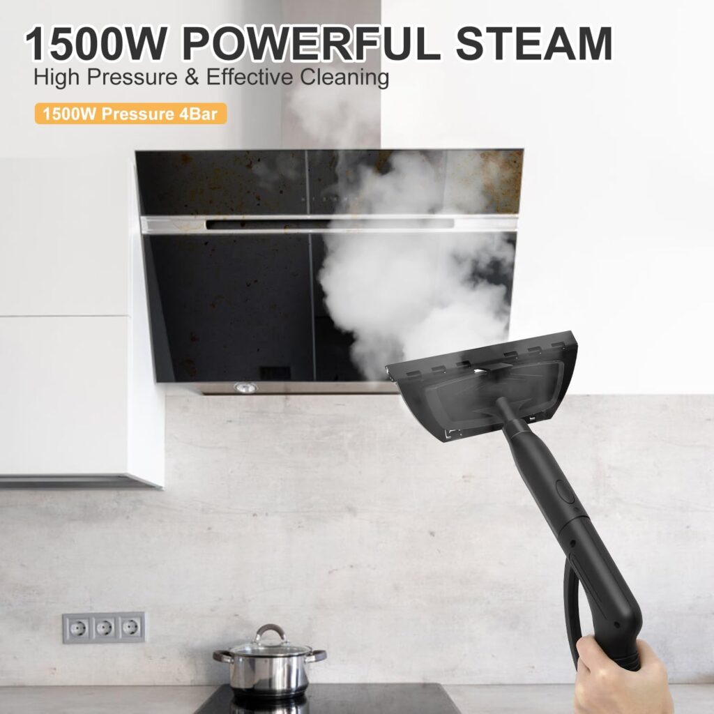 Potlimepan 1500W Multipurpose Steam Cleaner, 1.5L Steam Cleaner for Home with 14 Accessories, 9.8ft Power Cord Portable Steamer, Fast Heat-up for Chemical Free Cleaning for Carpet Floors Windows Cars